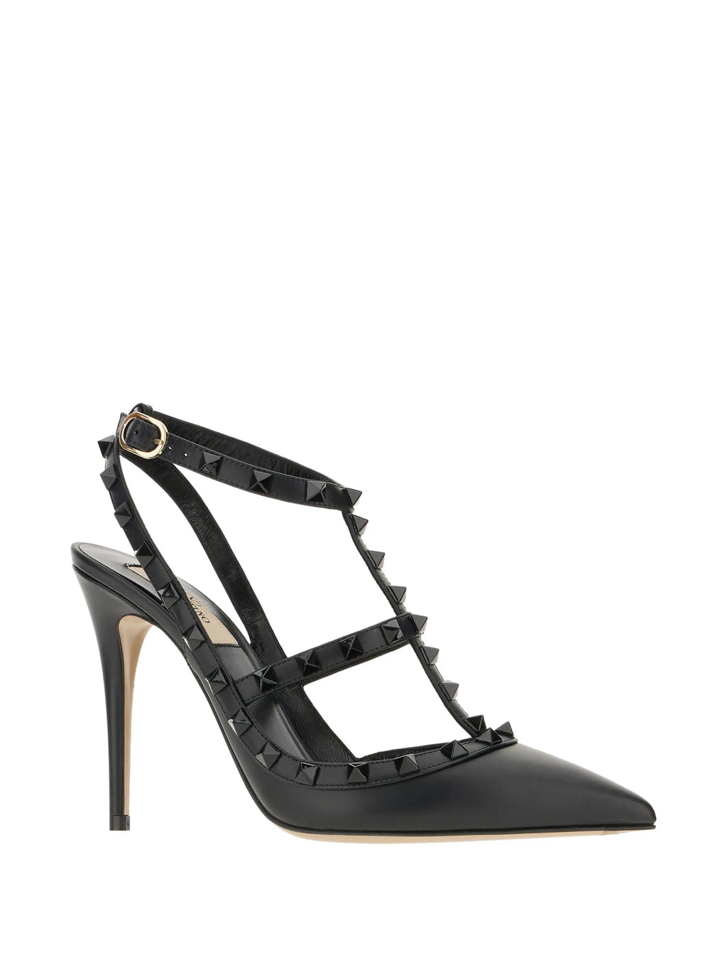 Valentino Black Leather Rockstud Ankle Strap Pumps