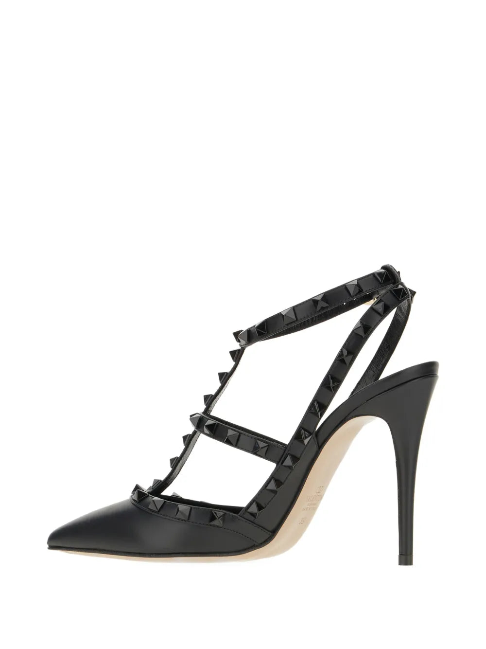 Valentino Black Leather Rockstud Ankle Strap Pumps